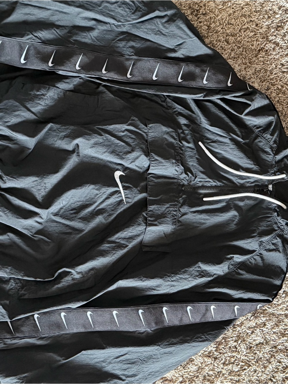 Nike Black Men’s Swim Rash Guard Jacket with White Swooshes